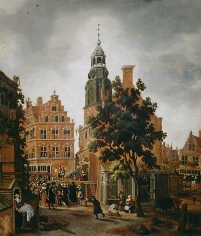 The Munt Tower with a Quack Praising his Merchandise, Amsterdam by Sybrandt van Beest